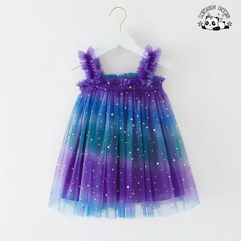 LEZONKIDS - Wholesale New Design summer  sweet tie dye tutu sparkle printed pattern girls dresses